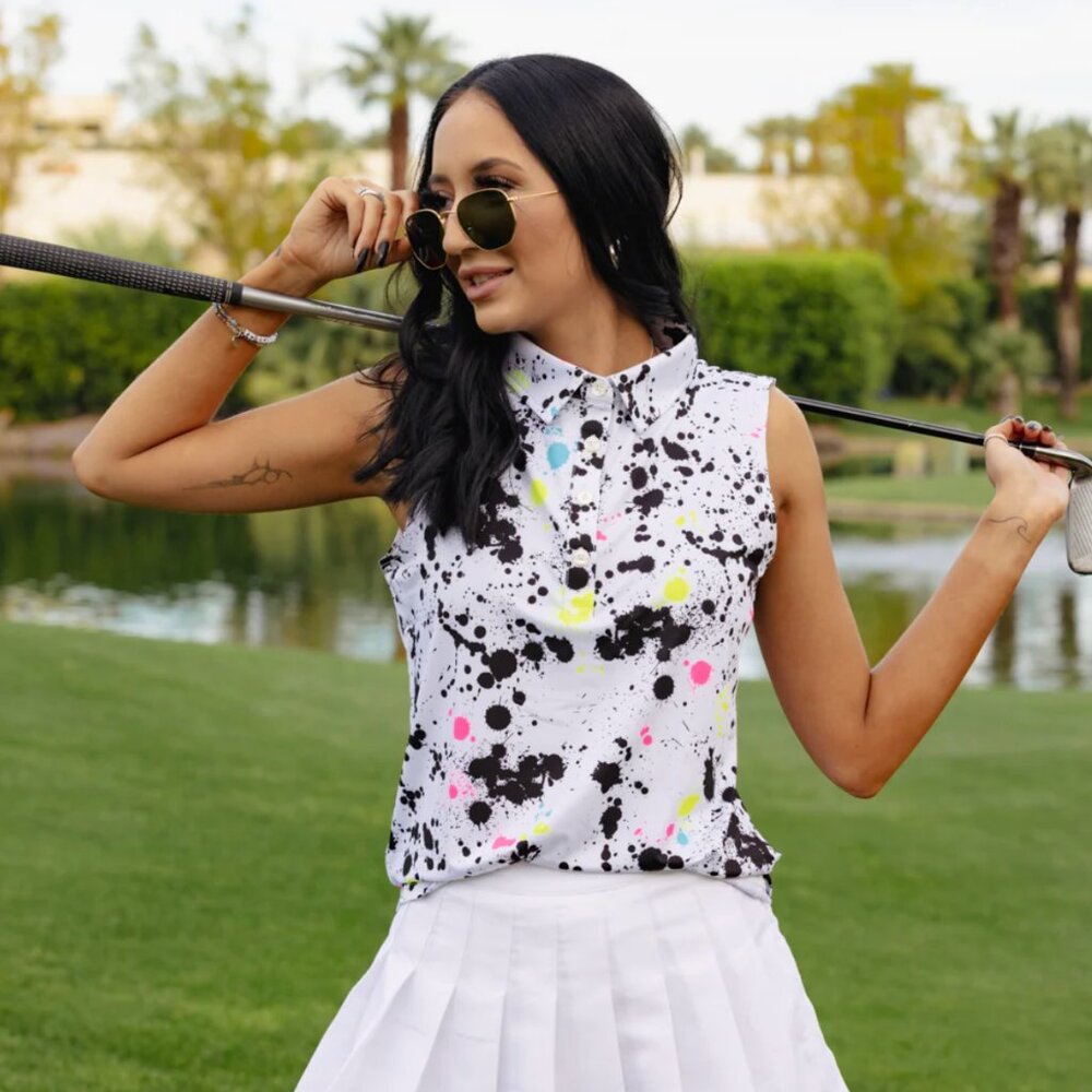 Sunday Swagger Women's Sleeveless Splatter Golf Top (XS)
